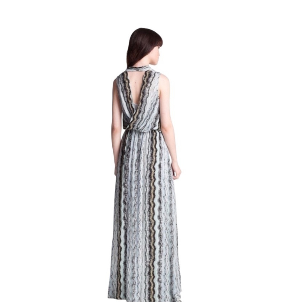 Anthropologie Ella Moss Sleeveless aqua brown chevron Maxi Dress Resortwear - Picture 5 of 13
